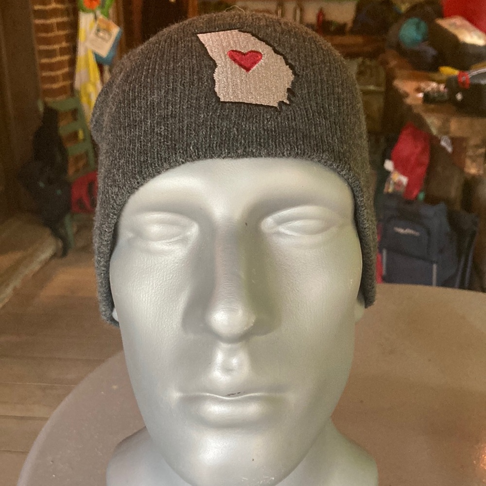 Embroidered “My Heart is in Tallulah Falls” & appliquéd GA map toboggan.